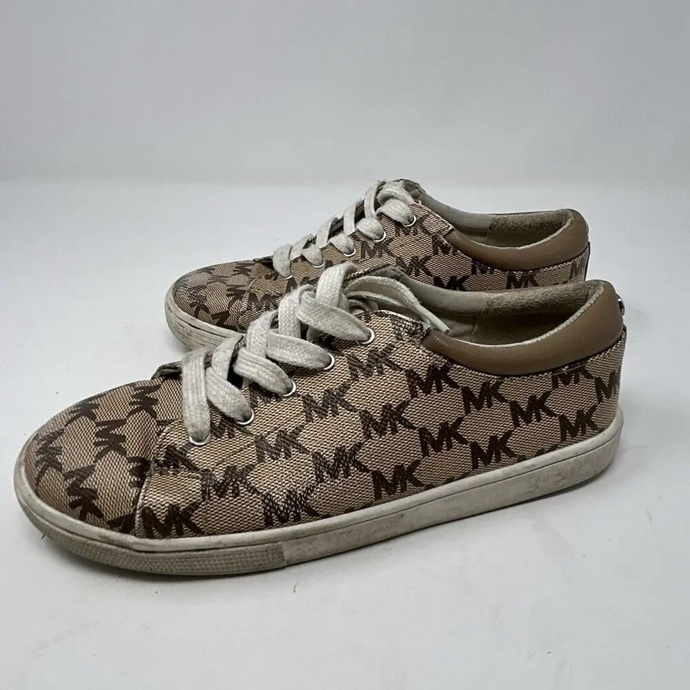 Michael Kors MK Signature Logo Canvas Lace Up Sneakers Mens Brown Size 3 US
